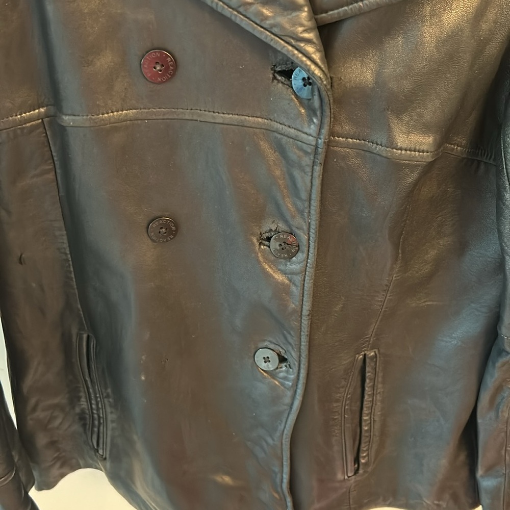 Kenneth Cole Reaction Black Leather Peacoat Jacket Womens Size medium - Picture 2 of 4